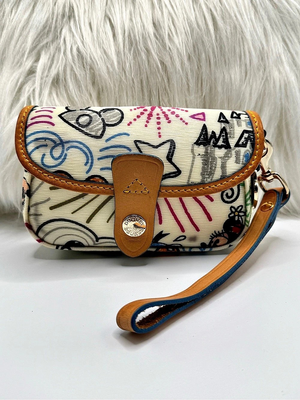 Dooney & Bourke Disney Sketch Wristlet Pouch in Cream & Brown